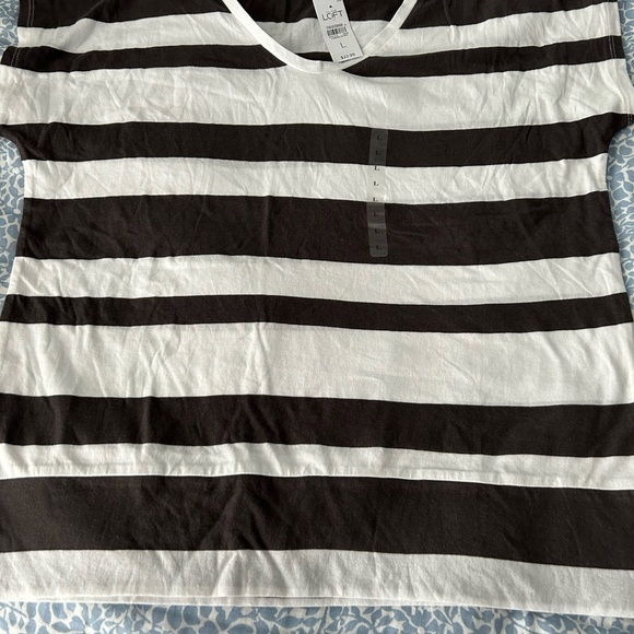 LOFT Woman’s Stripes V-Neck Short Sleeve Shirt NWT Large - Picture 6 of 6